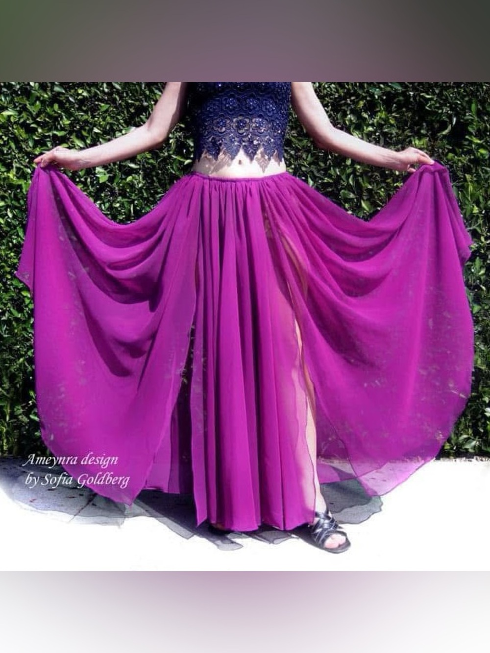 Magenta Color Chiffon Skirt 2 slits Ameynra design